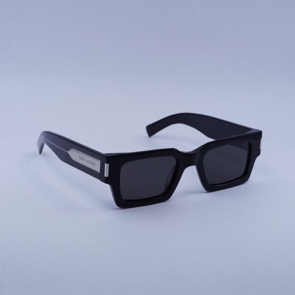 Saint Laurent SL572 001 Sunglasses Black with Silver Square Frame, Grey Lenses - Picture 6 of 15